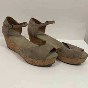 Toms Grey Peep Toe Strappy Wedge Sandals